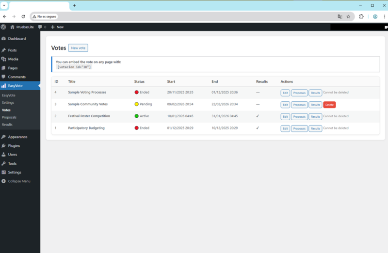 Panel de administración EasyVote